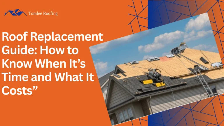 Roof replacement guide showing contractors installing new shingles on a residential home roof.