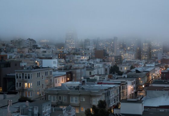 A community is with moisture in the air showing san francisco's fog