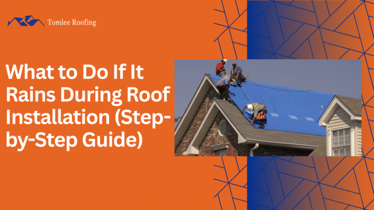 Roofers covering a house with a tarp to protect it from rain during roof installation.